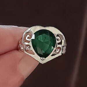 New - Green Quartz 925 Silver Ring  - Size 7